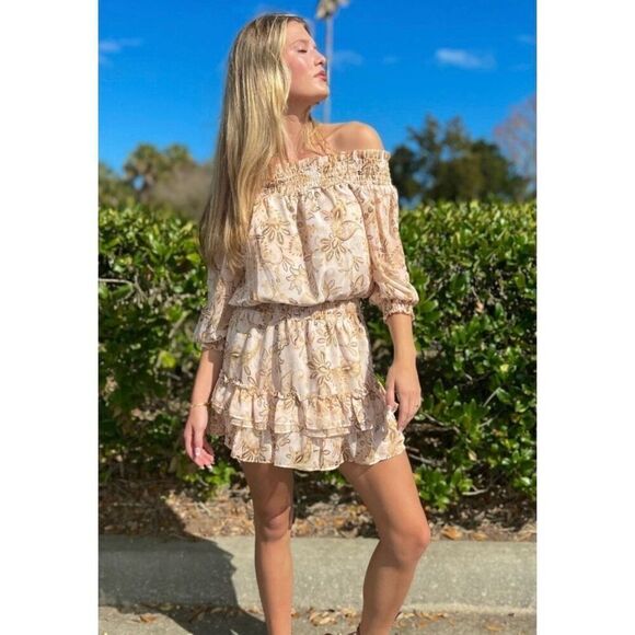 Generation Love Dresses & Skirts - Generation Love Size XS Yellow Paisley Off the Shoulder Fiona Mini Dress